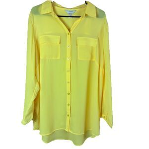 CJ Banks Women’s Yellow Tunic Button Down Blouse Size 1X
